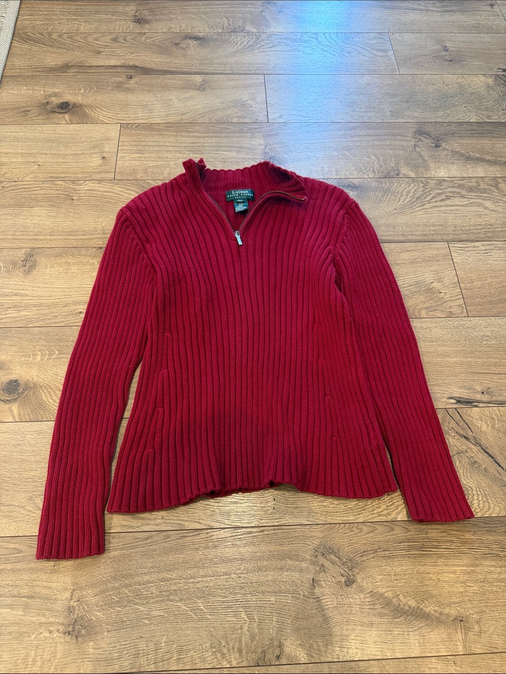 Lauren Ralph Lauren Crimson Ribbed Half-Zip Pullover